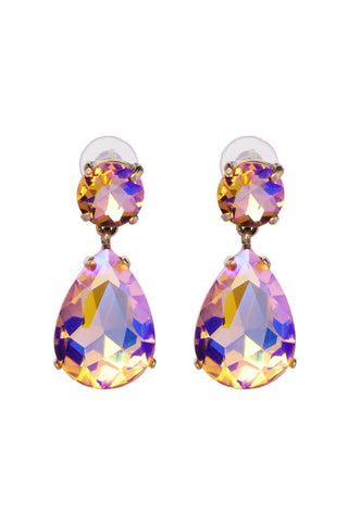 Tula Large Teardrop Crystal Earring - Yellow Purple