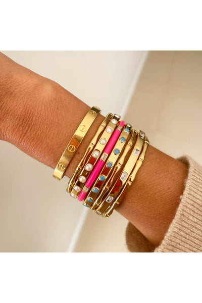 White Crystal Deco Bracelet - Gold