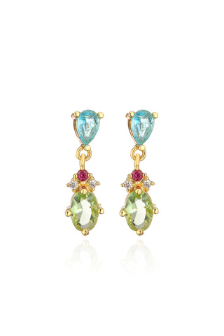 Yara Delicate Crystal Drop Earrings - Blue Green